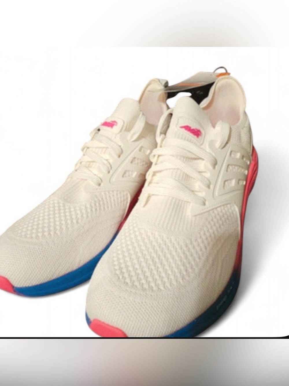 Women’s white  Avia Knit Running Sneakers with Blue & Pink Accents
